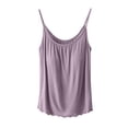 thumbnail image 2 of Miorin Women Scoop Neck Built-in Bra Tank Tops, Thin Spaghetti Strap Modal Loose Flowy Wavy Hem Undershirt, Solid Relaxed Layering Cami for All Season Loungewear Daily Inner Wear, Purple 2XL, 2 of 7