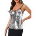 thumbnail image 4 of INSPIRE CHIC Women's Sequin Mesh Panel Sleeveless Clue Cami Top L Silver Black, 4 of 6