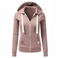 thumbnail image 2 of LEAVINGSUO Winter Coats for Women,Women's Casual Hooded Pockets Solid Zipper Long Sleeve Tops Sweatshirt Coat, 2 of 4