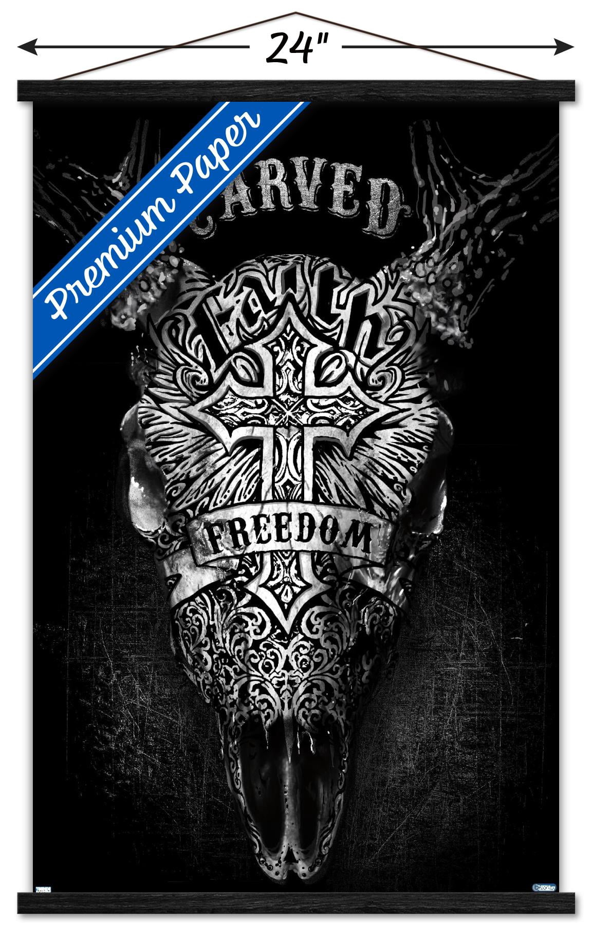 Jim Baldwin - Carved Faith Skull Wall Poster with Magnetic Frame, 22.375" x 34"