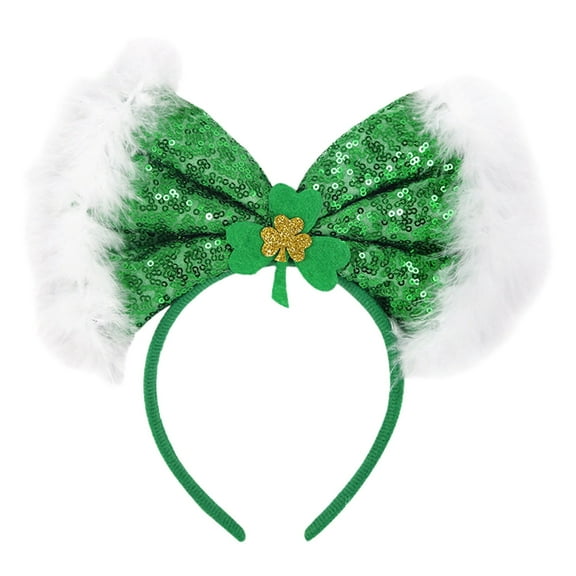 Taotanxi Light Up St Patrick'S Day Bow Headbands Sequins Clover Hairband Green Irish Headpiece for Women for Girls, Kids, And Women (Christmas Green)