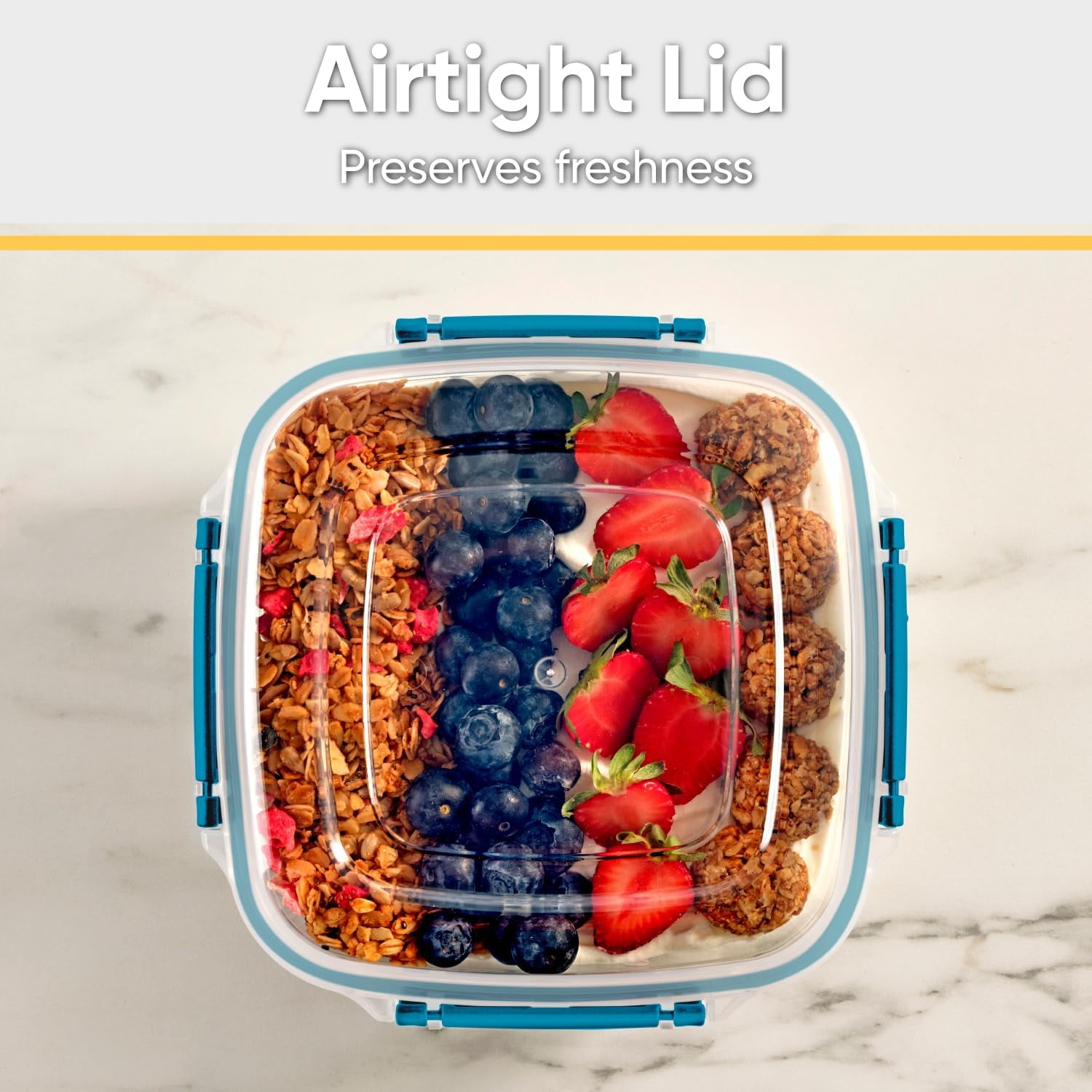 Superio Lock and Fresh Airtight Food Storage Containers with Lids for Kitchen Pantry Organization , BPA Free, Lunch, and Meal Prep Plastic Containers, 48 oz. Square Sealed Container, Blue, 6 pack