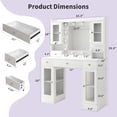 thumbnail image 2 of 43" Large Vanity Desk with Mirror and Lights, Makeup Vanity with 4 RGB Storage Cabinets & 4 Drawers, Power Outlet, 3 Color Lighting Modes, Adjustable Brightness for Bedroom, White, 2 of 9