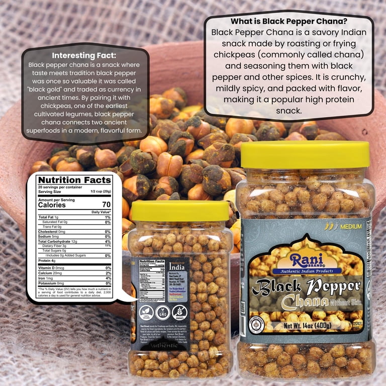 Rani Roasted Chana (Chickpeas) Black Pepper Flavor 14oz (400g) PET