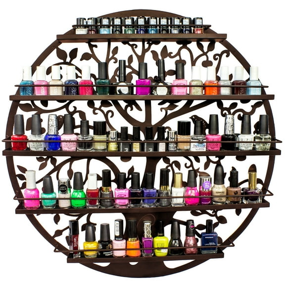 Wall Mounted 5 Tier Nail Polish Rack Holder Tree Silhouette Round Metal Salon for Bedroom, Living Room, Office