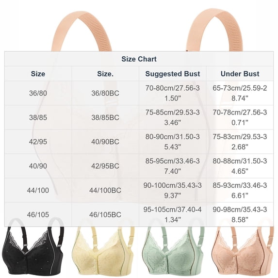 Zpanxa Bras for Women Wireless Floral Lace, Front Closure Wide Straps for Plus Size Everyday Comfort Beige 44BC