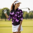 thumbnail image 4 of Uorisanigo Purple Butterflies Womens Moisture Wicking Casual Tennis Activewear Comfortable Breathable Athletic Polo Workout Tops 3/4 Sleeve Fashion Outing Wear for Women Size XL, 4 of 7