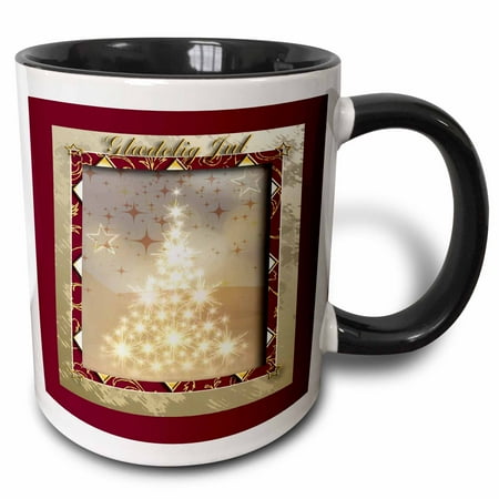 - 3dRose Gl�delig Jul, Merry Christmas in Danish, Tree of Lights - Two Tone Black Mug, 11-ounce