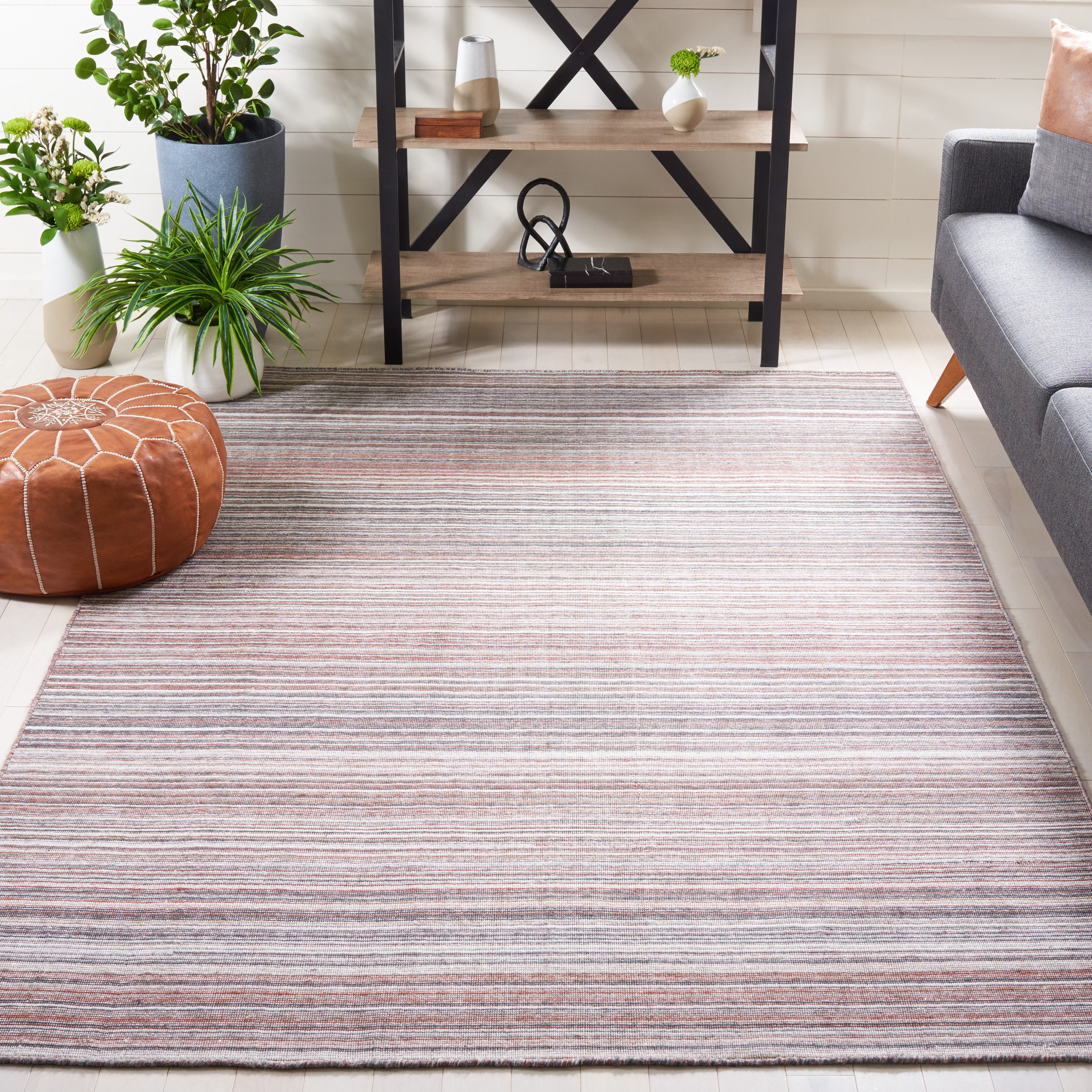 SAFAVIEH Kilim Xaviera Striped Polyester Area Rug, Red/Grey, 6' x 6' Square