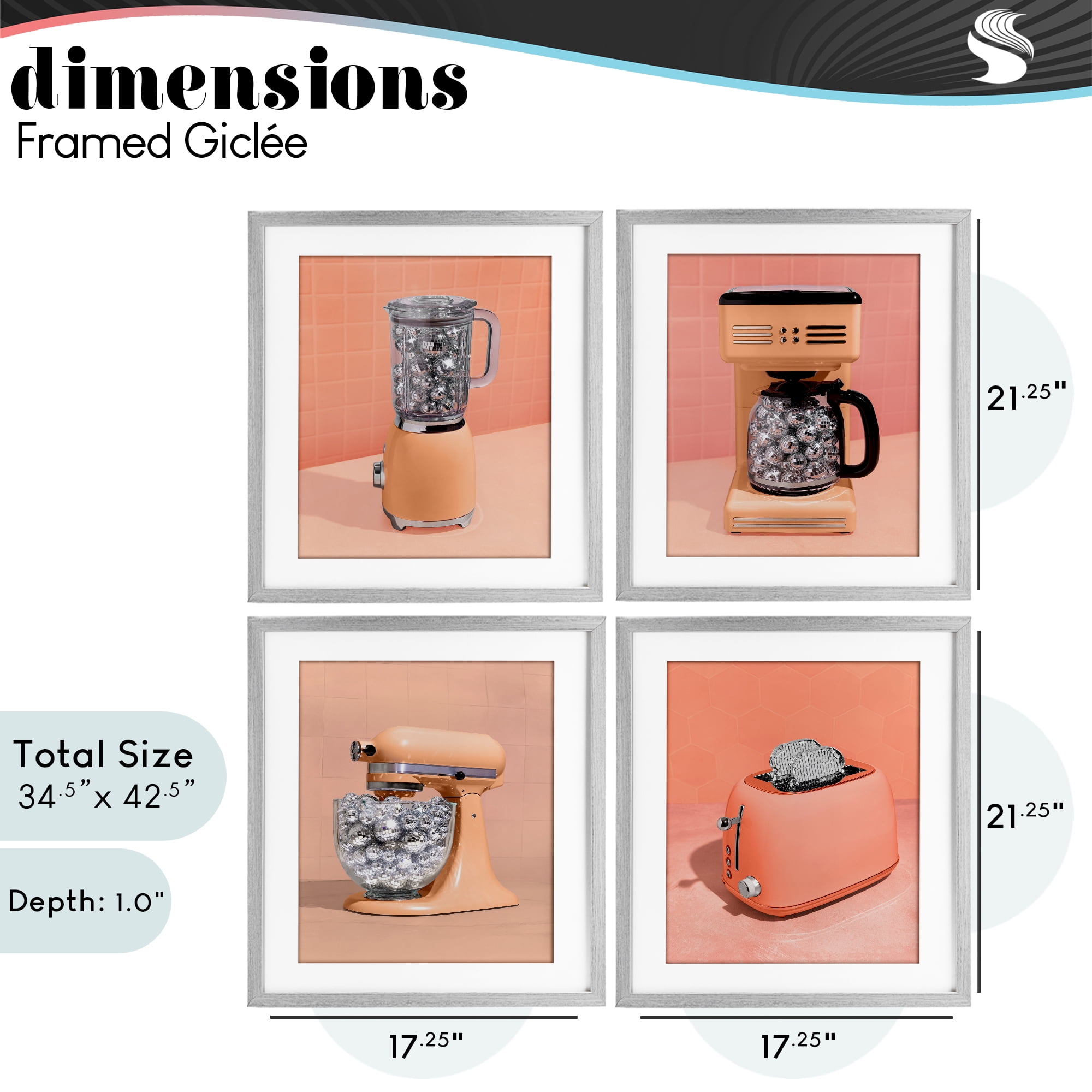 Stupell Industries Disco Drink Blender over Orange 4 Piece Gray Framed Print Under Glass Set, design by LISH Creative