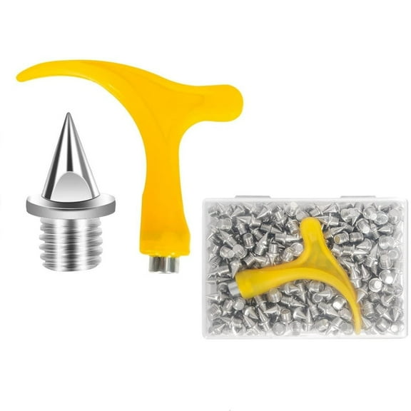 Naisfei 130pcs Track Spikes,  1/4 Inch  Steel Pyramid Shoe Spikes with Spike Wrench for Track and Cross Country,Replacement Spikes for Sprint Sports Short Running Shoes