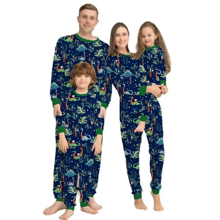 

Haite Mommy Dad Child Tops And Pants Elastic Waist PJ Sets Xmas Pjs Crew Neck Sleepwear Home Long Sleeve Family Matching Green Dad M