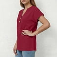 thumbnail image 5 of LangJing Linen Button Up Shirts for Women 2026 Summer Casual Short Sleeve Tunic Tops Loose Fit Dressy Work Blouse Wine,S, 5 of 6
