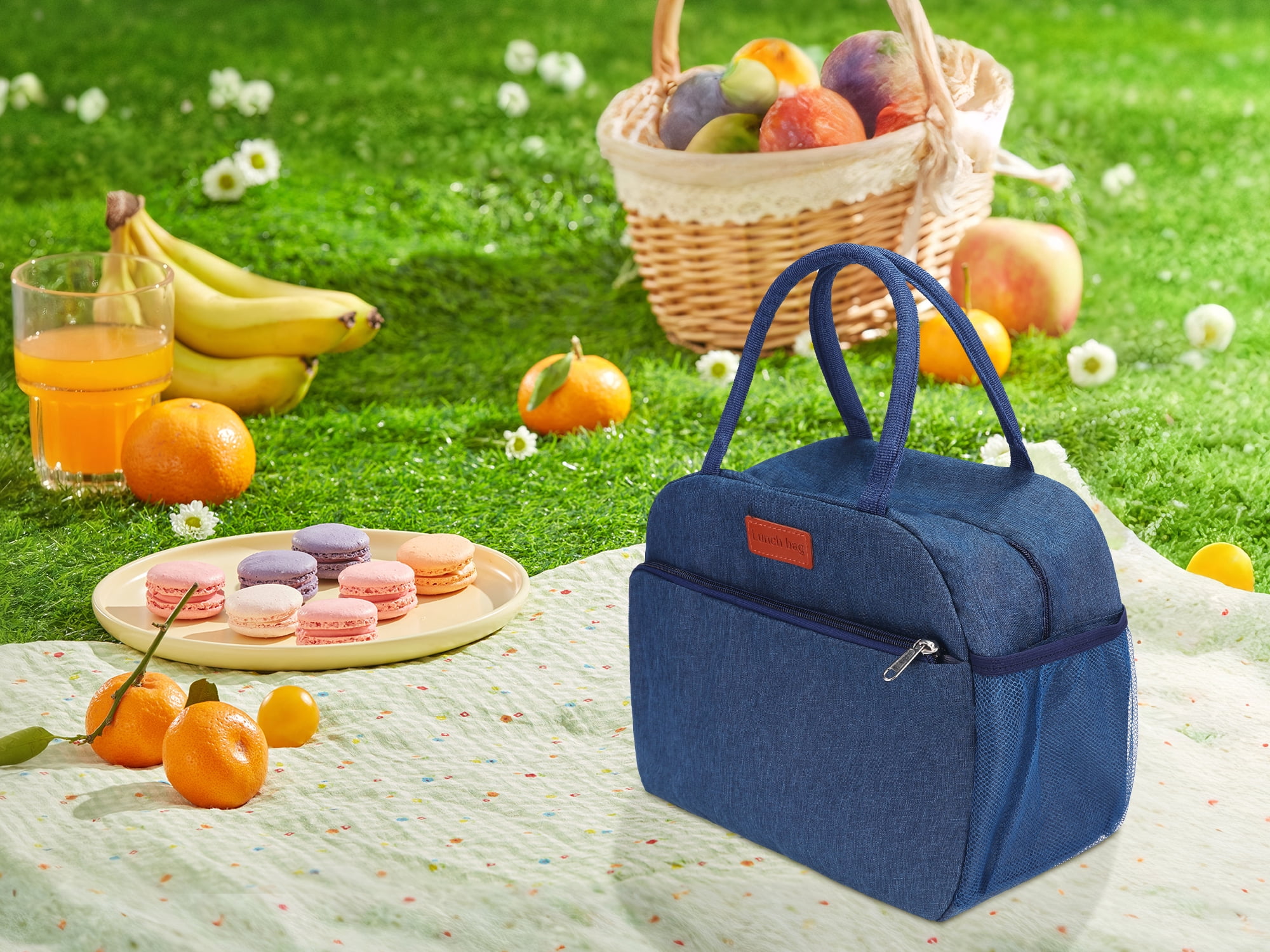 Unique Bargains Insulated Bag Lunch Bag Cooler Bag for Work Office Navy Blue