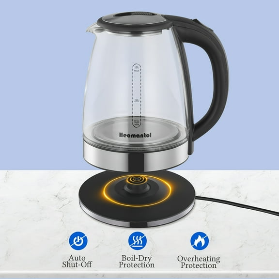1000W Fast Boil Electric Kettle, 60.87oz Large Capacity, Auto Shut-Off & Boil-Dry Protection, BPA-Free Borosilicate Glass & Stainless Steel Base, for Tea/Coffee