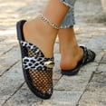 thumbnail image 4 of Rokment Womens Metallic Buckles Dressy Mules Backless Sandals Fashion Casual Leopard Leather Fishnet Mesh Patchwork Closed Toe Flat Slip on Summer Shoes Black Size 6.5, 4 of 6