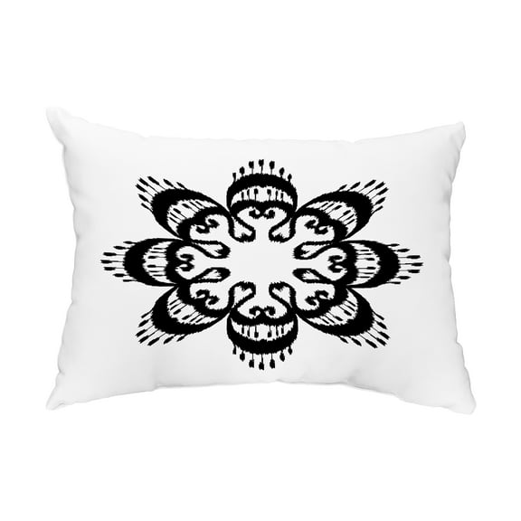 Simply Daisy, 14" x 20" Ikat Mandala Black Decorative Geometric Outdoor Throw Pillow