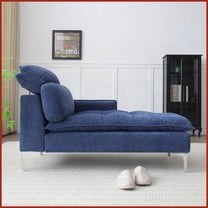 55” Left-Arm Chaise Lounge with Lumbar Pillow - Button Tufted Upholstered Chair for Living Room/Bedroom - Tool-Free Assembly (Blue)