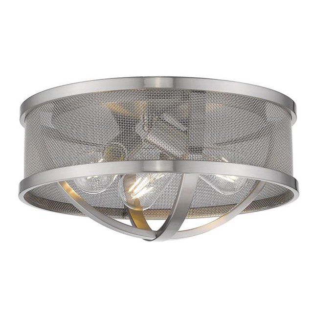 Golden Lighting 3167-FM15 PW-PW Colson Flush Mount Light with Pewter Shade, Pewter