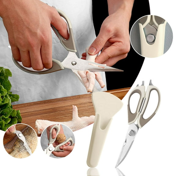 AQITTI Kitchen Shears all Purpose,Heavy Duty Poultry Shears,Sharp Meat Scissors for Chicken, Meat Cutting with Non-Slip Handle, Turkey, Fish, Vegetables,Cooking Scissor for Food Beige