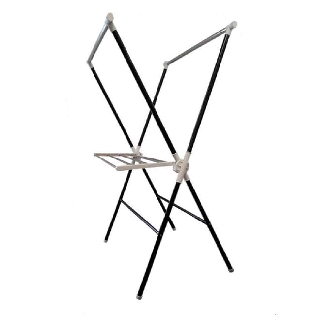 Benjara BM96035 Plastic & Metal Frame Folding Laundry Rack, Black & White