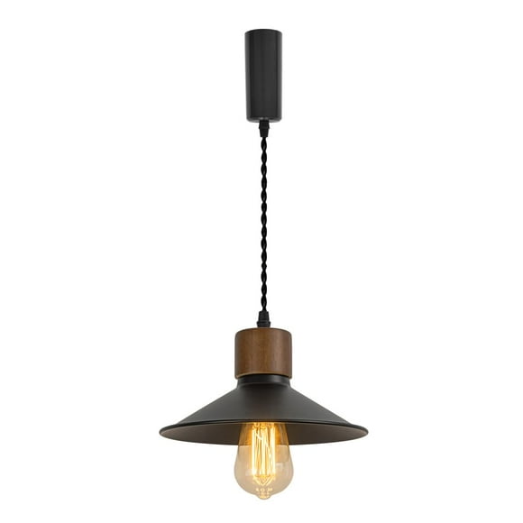 FSLiving Adjustable Height J Type Track Light with E26 Walnut Base and Vintage Black Metal Shade Lighting Fixtures for Farmhouse Kitchen Sink (Bulb & Ceiling Track Sold Separately) - 1 Light
