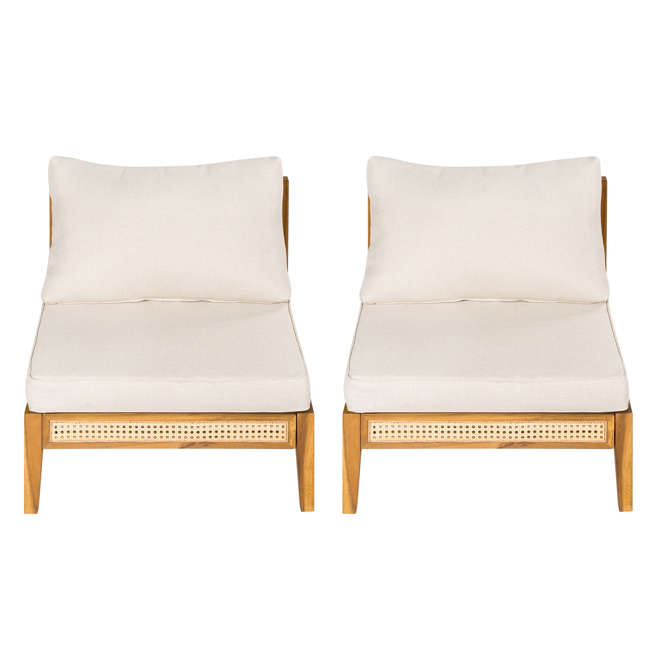 Christopher Knight Home 5 Pieces V-Shaped Outdoor Sofa Set, Wood Frame, Cane Accents and Cushions, Teak+Beige