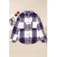 thumbnail image 3 of Women's Purple Plaid Color Block Long Sleeve Jacket – Casual Buttoned Shift Style for Daily Wear [ZhiHiMeRi] | 2XL, 3 of 11