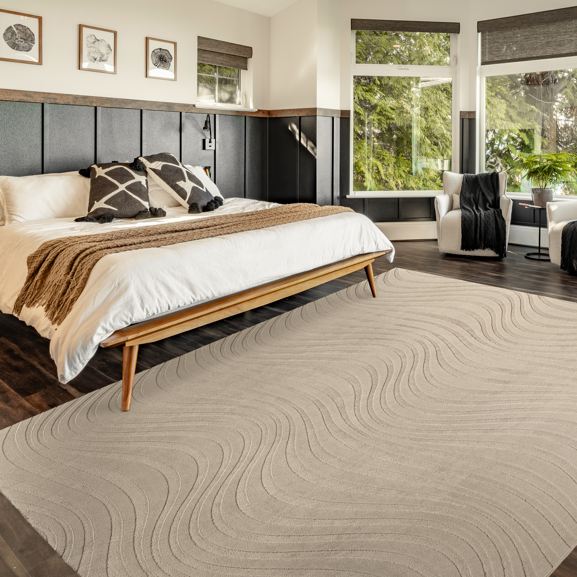 Vida Lomira Shag Striped Beige Area Rug, 5x8