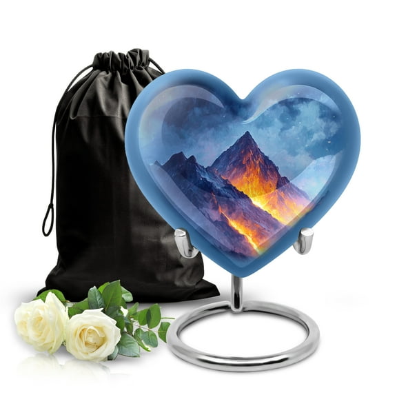 SABURIAL Mountain Urn - Memorial Tribute Urns for Human Ashes - Unique Cremation Burial Urn for Dad & Mom Ash - Beautiful Funeral Urns for Men & Women - 8 Inch - Large with Velvet Bag