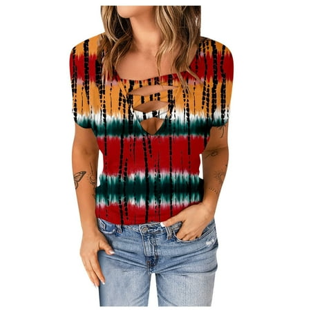 

Mrat Sweatshirts for Women Short Sleeve V-Neck Blouses & Shirts Ladies Casual T-shirt Printed V-Neck Pullover Blouse Tops Scrub Tops Female