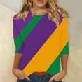 thumbnail image 2 of Mardi Gras Shirts for Women Color Block Graphic Tees Casual Loose Fit 3/4 Sleeve Crewneck Carnival Tops Purple Tops,Size S-5XL, 2 of 6