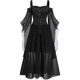 thumbnail image 2 of Halloween Witch Cosplay Costumes Gothic Off Shoulder Lace-up Vestidos Bandage Mesh Sheer A-line Long Party Dress for Women, 2 of 4