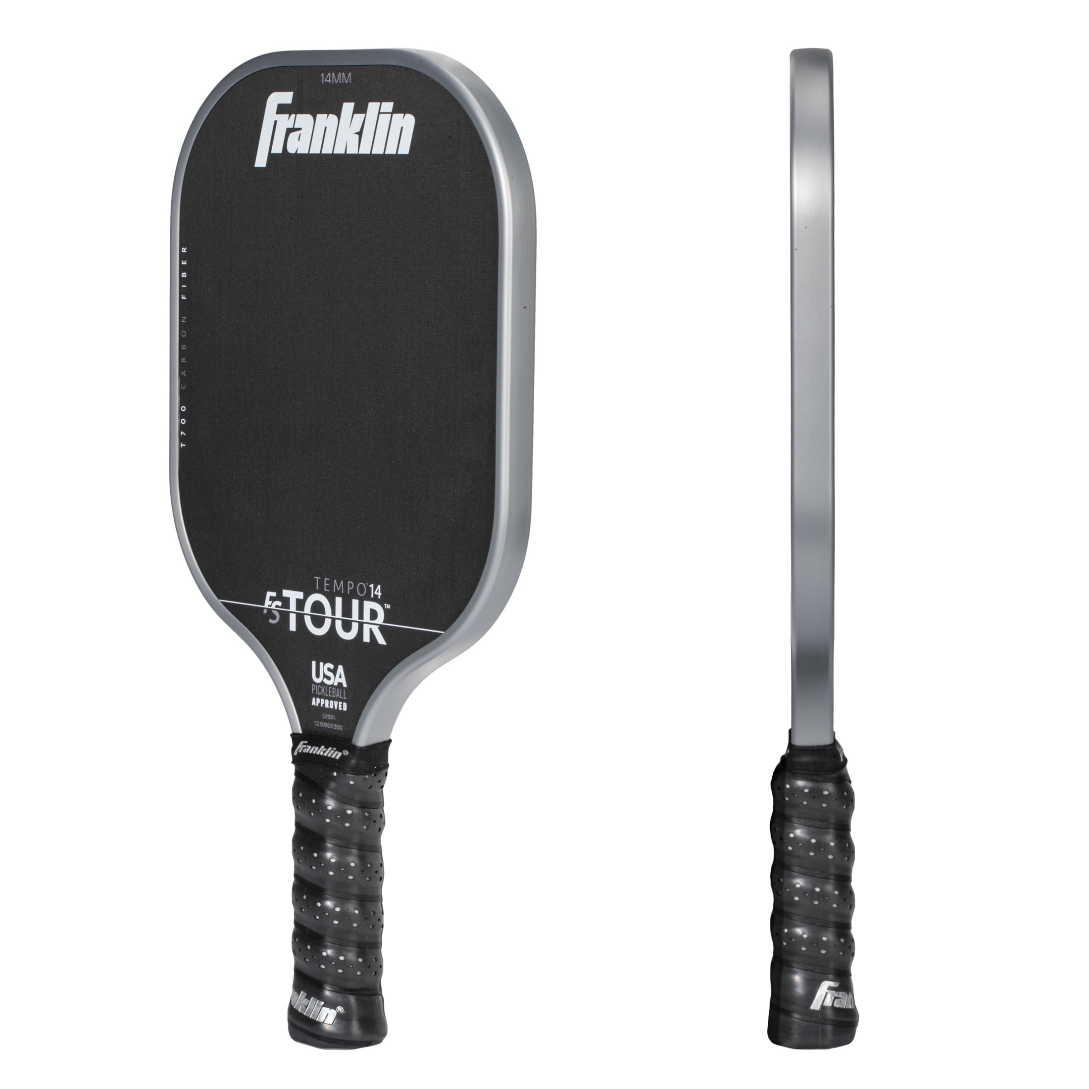 Franklin Sports Pro Pickleball Paddles - FS Tour Series Carbon Fiber Pickleball Paddles - Official USA Pickleball (USAPA) Approved Paddles - Tempo Pro Player Paddle - 14mm Polymer Core - Gray