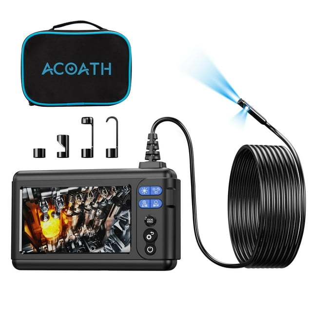 Acoath Borescope Endoscope Camera with Light, Dual-Lens 1080P HD Industrial Inspection Camera with 8 LED Lights, 16.5Ft Semi-Rigid Snake Cable, 5" IPS Screen, 32GB C