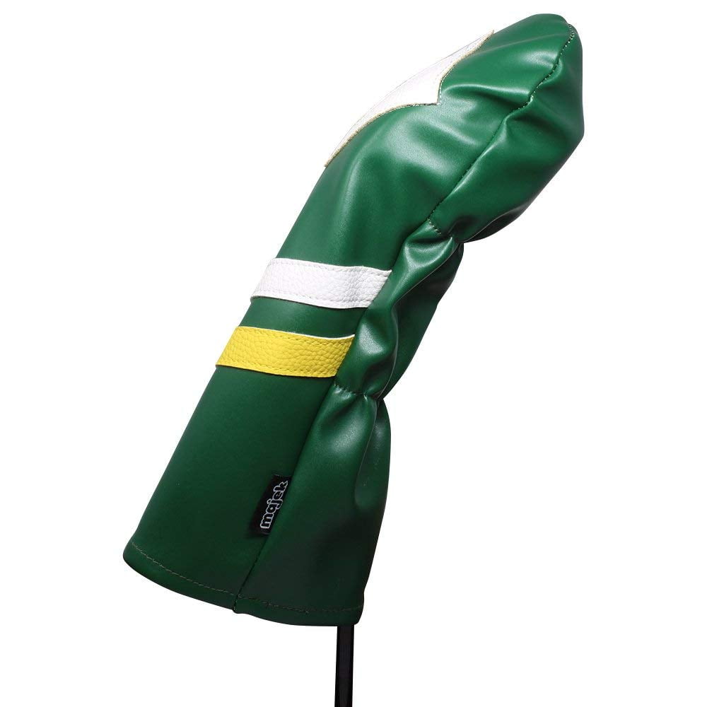 Majek Retro Golf Headcovers Green White and Yellow Vintage Leather Style 1 & 5 Driver Fairway Head Cover Fits 460cc Drivers Classic Look