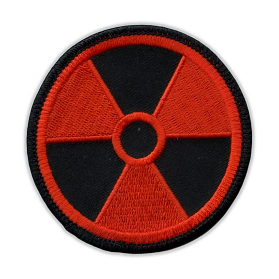 Motorcycle Jacket Embroidered Patch - Radioactive Nuclear Symbol (Orange, Black) - Vest, Cut, Leathers - 3" Round