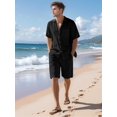 thumbnail image 4 of Men'S Linen Blend Short Sleeve Shirt & Shorts Set, Casual Summer 2 Piece Outfit Black L, 4 of 9
