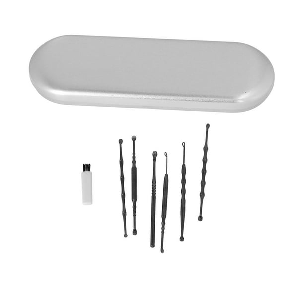 Kit De Nettoyage De Cire d'oreille, Dissolvant De Cire d'oreille en Acier Inoxydable avec Boîte De Rangement, Outil De Retrait De Cire pour Les Voyages à Domicile(Noir)