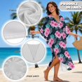 thumbnail image 6 of Xoenoiee Tropical Hibiscus Palm Leaves Print Women's Kaftan Dresses Plus Size V-Neck Batwing Sleeve Caftan Beach Dress Lightweight Bathing Suit Cover-Up Loungewear, 6 of 7