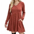 thumbnail image 6 of BLTIBY Long Sleeve Sweater Dress Fall Dresses V Neck Empire Waist Baby Doll Casual Dress with Pockets Orange M, 6 of 9