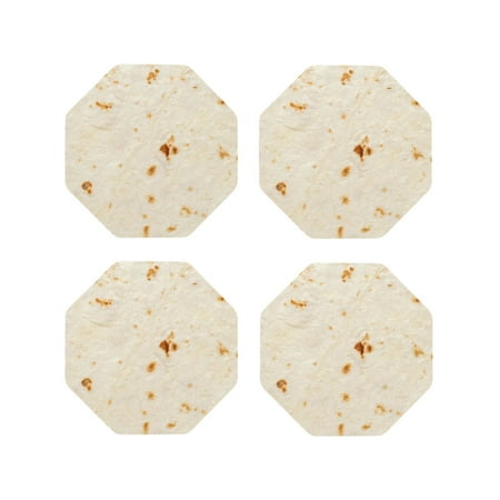 

Fuzoiu Pita Tortilla Print Leather Coasters Set Drink Coasters Set of 4 for Tabletop Protection Durable PVC Coasters Home Décor and Housewarming Gift-Octagon