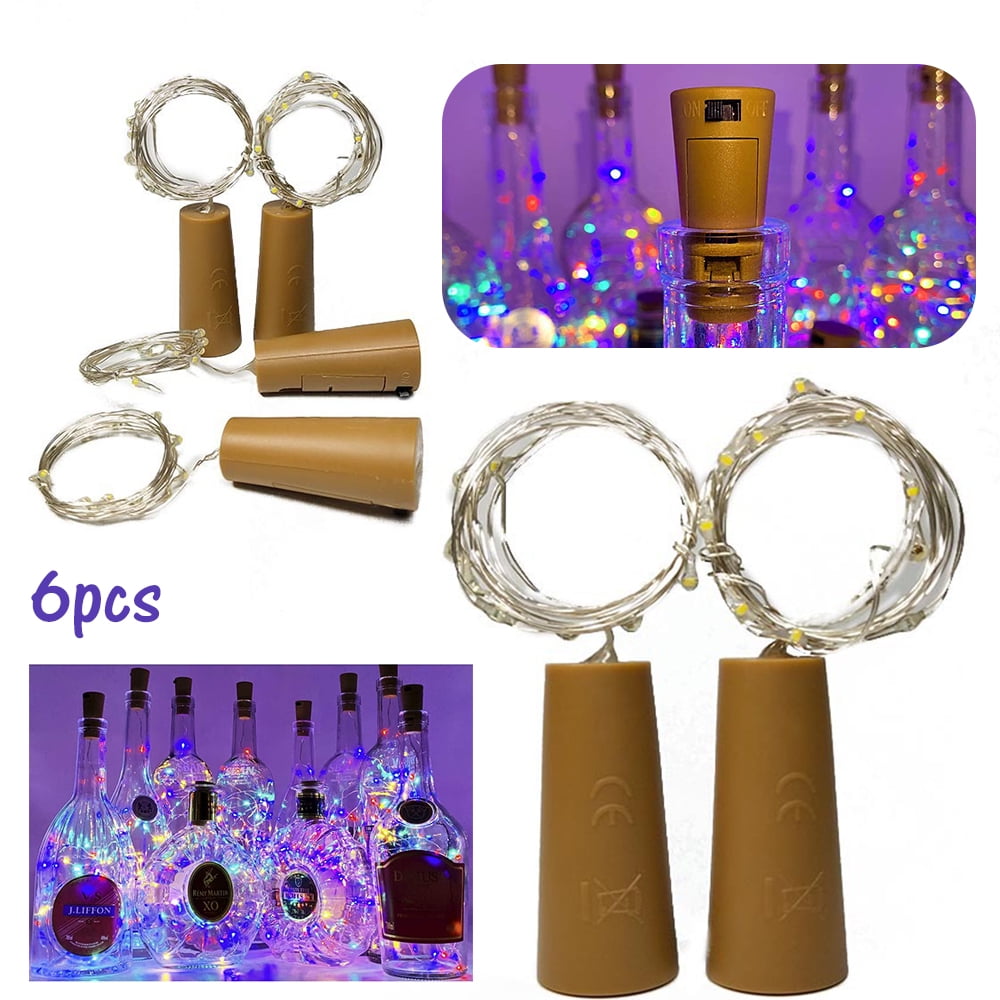 PENGXIANG 6 Pack 20 LED Wine Bottle Lights with Cork 6.56ft Silver Wire