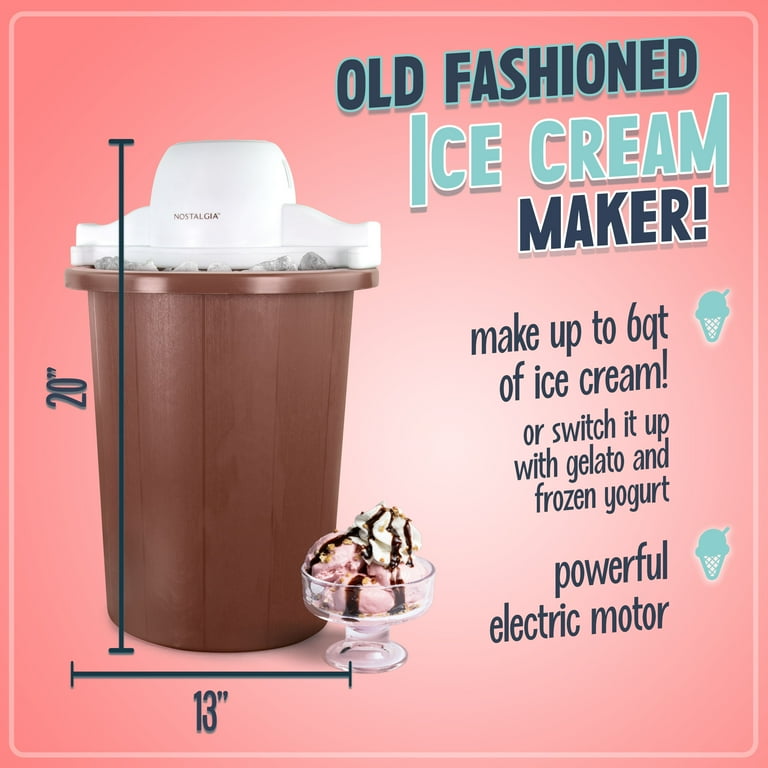 Nostalgia 6 qt Electric Ice Cream Maker, White Dark Brown