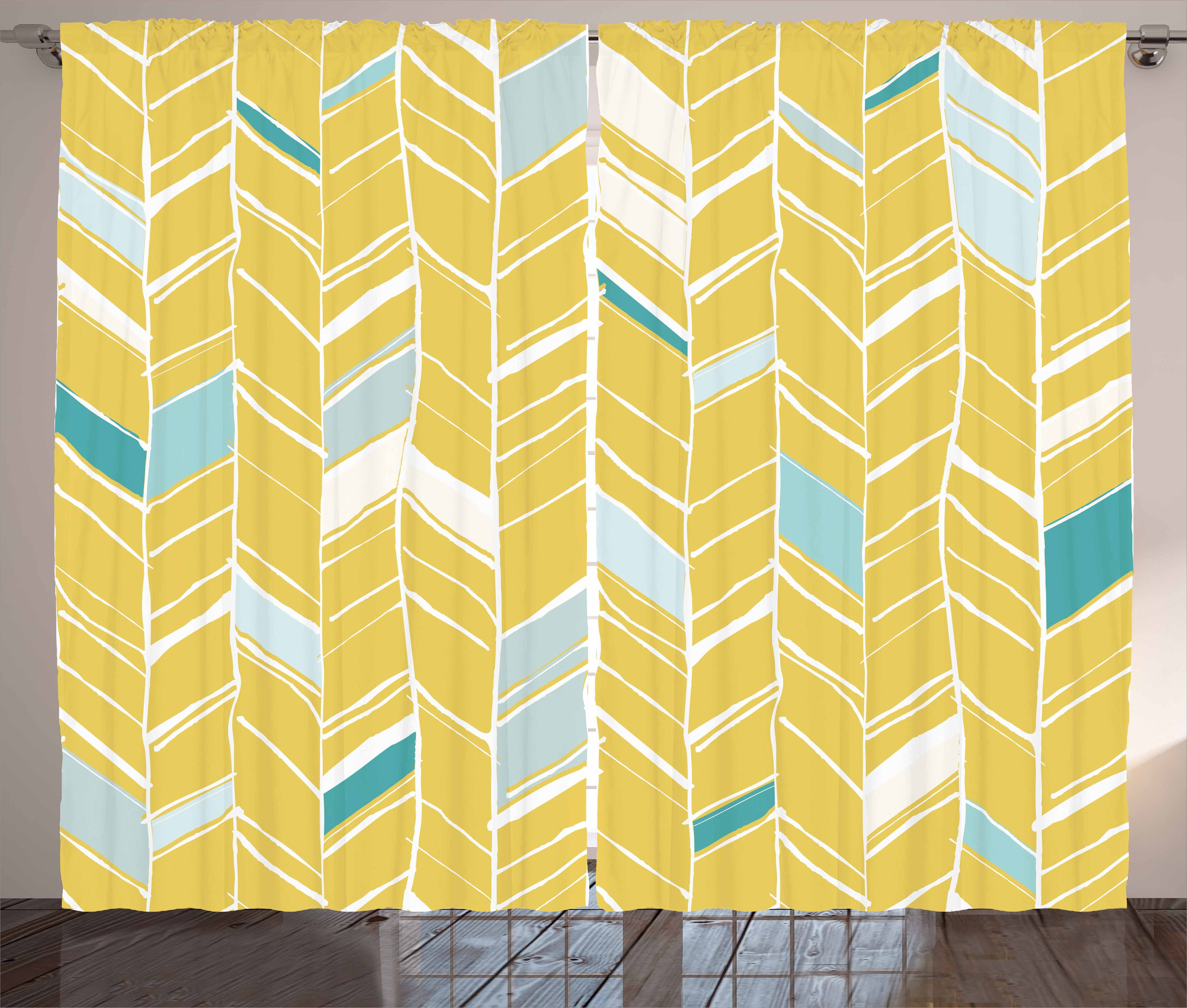 Yellow Chevron Curtains 2 Panels Set Herringbone Pattern Zig Zag