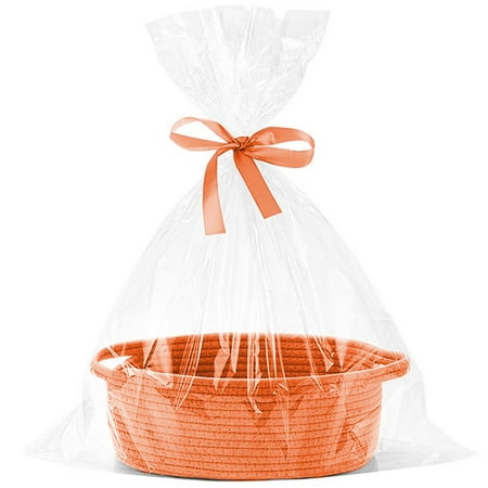 Cute Baskets for Gifts Baskets for Gifts Empty Small Woven White Gifts Basket for Storage Empty with Ribbons and Bags Durable Cute Gifts Small Rope Basket for Gifting Weaving Basket(Orange)