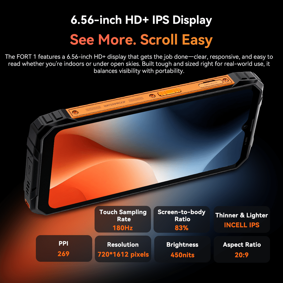 Blackview FORT 1 Rugged Phones, 6.56-inch Android 15 AI Smart Phone 6GB RAM 256GB ROM, 11000mAh Cellphones-Orange/Green/Black