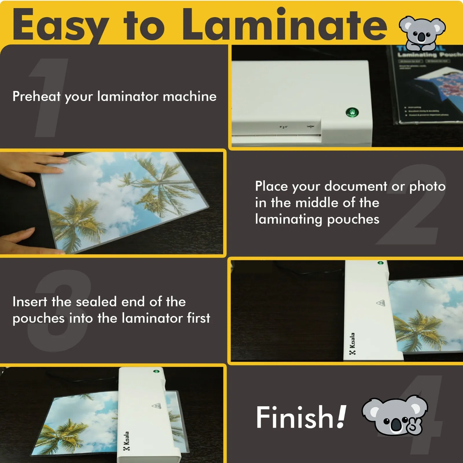 Koala Clear laminating Sheets 9x11.5 inch 3 Mil, 300 Count Bulk Thermal Laminator Pouches for 8.5x11 Photos, Stickers, Ducuments