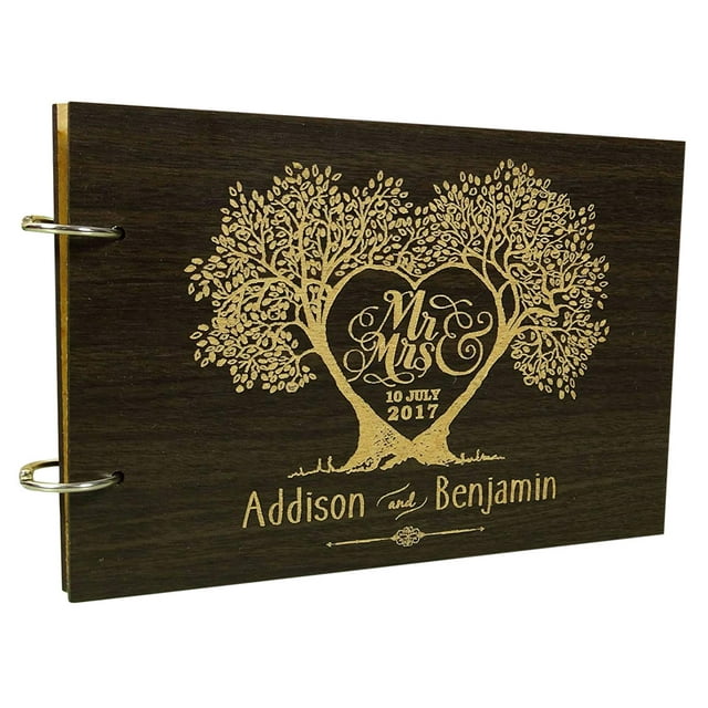 Personalised Guest Book Rustic Wood Wooden Wedding Engraved Bride & Groom Advice Book