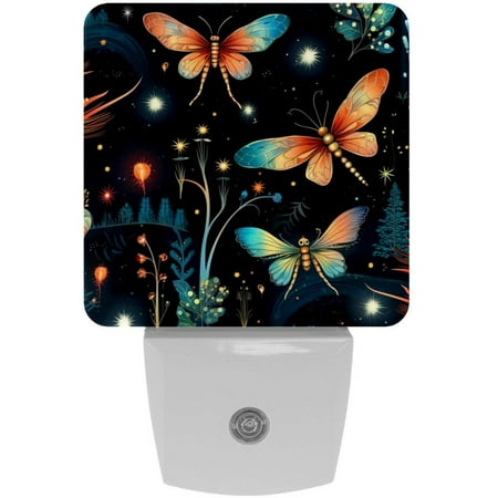 

Flying Colorful Firefly Forest Pattern 2 Pack Night Lights Plug Into Wall Decorative With Auto Dusk-To-Dawn Sensor LED Night Light For Kids Adults Rooms Toilet Hallway Stairs